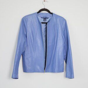 Vintage Periwinkle Leather Jacket | Women's Large | Unique Neckline | 90s M/L